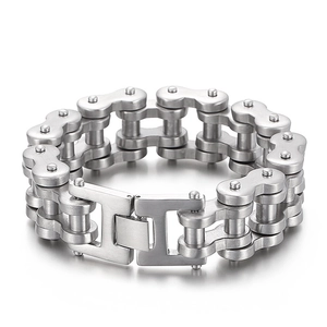 Bracelet chaîne de vélo pour homme en acier inoxydable argenté au fini industriel
