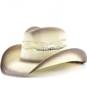 Woven Paper Straw Western Cowboy Hat Breathable Hollow Out Band Gradient Wide Brim Summer Beach Sun Protection Retro