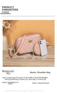 Detaillierte Größenmaße der rosa gesteppten Umhängetasche mit kleiner Münztasche