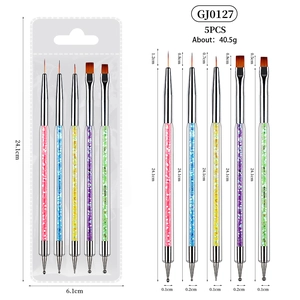 Guida alle dimensioni per il set di 5 pennelli per nail art con manico glitterato