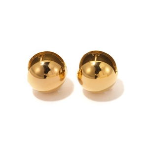 Polished hollow gold sphere stud earrings for women with minimalist retro design
