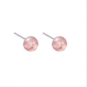 Minimalist S999 sterling silver stud earrings with natural pink strawberry quartz crystals