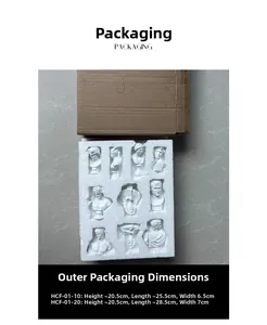 Mini resin plaster statue set in protective foam tray with secure cardboard packaging