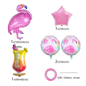 Hawaiian flamingo tropical party balloon set with pineapple and cocktail foil decorations