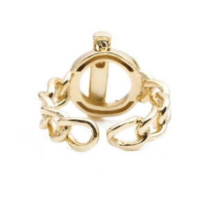 Minimalist adjustable gold chain ring for women with hollow geometric design and open band