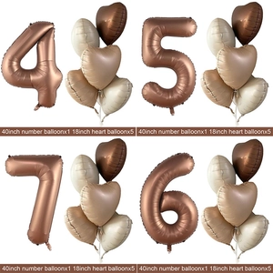Detailed set of 40-inch cream and caramel number balloons with matching heart foil balloons
