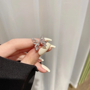 Elegant silver butterfly open ring with pave crystals for women on hand model