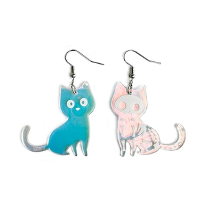 Colorful Halloween acrylic cat earrings with blue and pink gradient silhouette effects