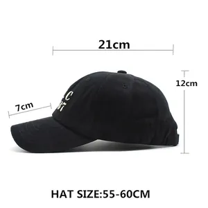 Casquette baseball NYC en coton noir avec broderie C 87 et mesures de taille détaillées