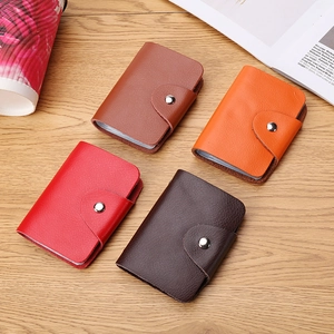 Genuine Cowhide Leather Card Holder Large Capacity Accordion Credit Card Organizer Wallet With Snap Closure Unisex