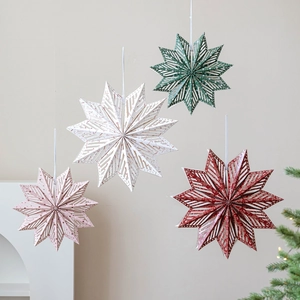 3D hollow snowflake star hanging decorations for Christmas in Nordic folding paper style