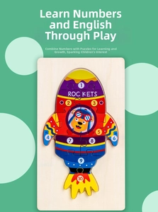 Detailed view of wooden 3D rocket puzzle with numbers 1 to 10 for early education