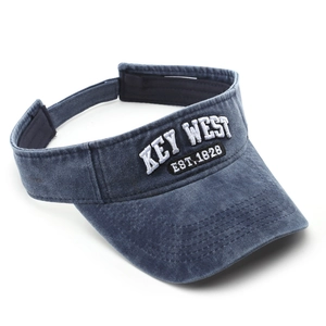 Visiera in denim blu lavato con ricamo Key West 1828 per protezione solare all'aperto