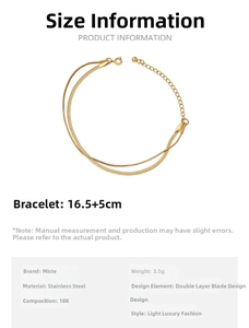 Detail of gold double-layer snake chain bracelet showing 18K gold plated stainless steel