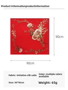 Detail specifications of 90cm floral faux silk satin square scarf with peony print pattern