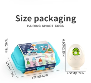 Detailed size dimensions for dinosaur color matching eggs and portable storage case