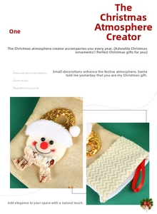 Détail d'une chaussette de Noël avec bonhomme de neige à paillettes et bordure peluche