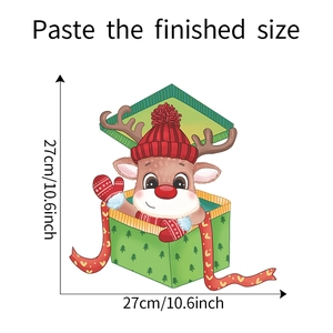 Detailed view of Christmas reindeer sticker in gift box with 27cm size markings