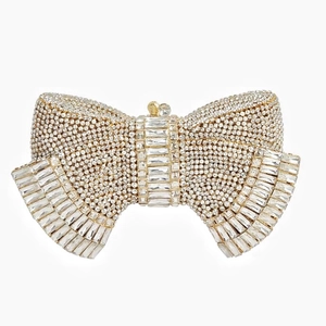 Sparkling crystal bow evening clutch with silver and gold rhinestone inlay for parties