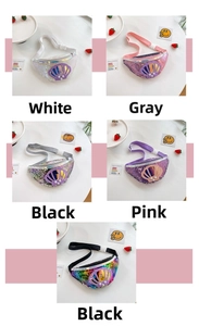 Detail view of shell-shaped girls' sequin bags with pearl decor in multiple colors
