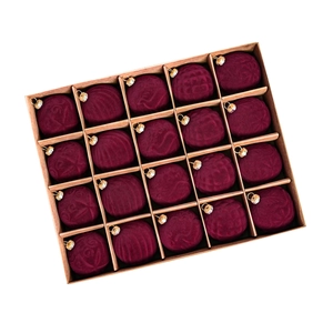 Set of 20 burgundy velvet Christmas balls with embossed texture in a gift box
