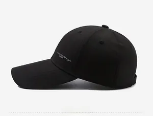 Detail showing the SPORT lettering and geometric line embroidery on a black baseball cap