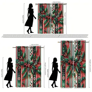 Size chart showing three heights for velvet Christmas curtains with silhouette for scale