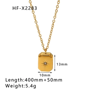 Detailed size specifications for the gold square pendant necklace with starburst detail