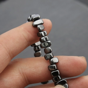 Adjustable hematite beaded bracelet with irregular grey stones for men
