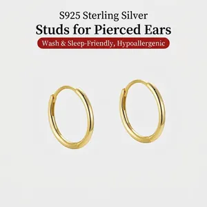 Solid 925 Sterling Silver Hoop Earrings For Women Men Minimalist Geometric Round Circle Ear Buckle Hypoallergenic Jewelry