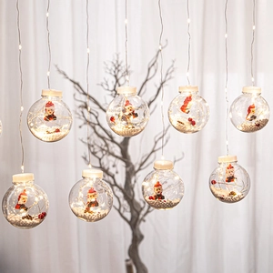 Christmas tree hanging ball lights with Santa figures and warm LED fairy light bulbs
