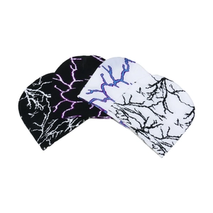 Unisex hip hop beanie set featuring cool lightning patterns on black and white knit caps