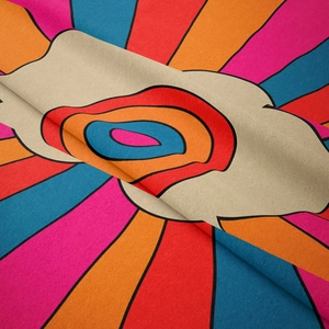 Close-up of soft bohemian tapestry fabric with colorful psychedelic concentric circles