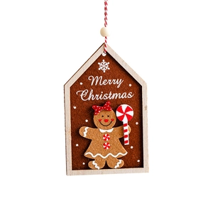 Christmas gingerbread girl house ornament in wood and felt for festive tree decoration