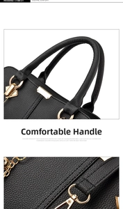Détails de la texture en cuir noir et des ferrures dorées sur un sac à main chic