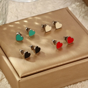 Stainless Steel Enamel Heart Stud Earrings Colorful Mini Minimalist Trendy Fashion Jewelry For Women