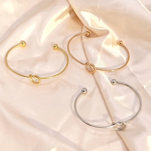 Minimalist Knot Open Cuff Bangle Polished Stainless Steel Adjustable Bracelet Geometric Modern Jewelry For Women