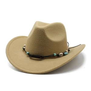 Khaki western cowboy hat in wool felt with turquoise beads and shell decor