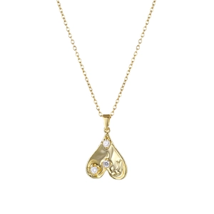Elegant gold heart pendant necklace with irregular texture and cubic zirconia crystals