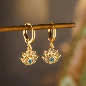 18K gold plated copper evil eye earrings with blue and clear zircon stones jewelry