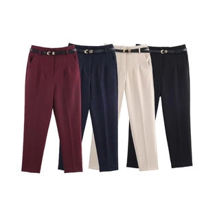High Waisted Straight Leg Suit Pants With Belt Women Office Work Commuter Solid Color Casual Trousers