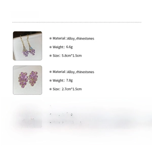 Details zu Strass-Blumenohrringen mit Angaben zu Legierungsmaterial, Gewicht und Größe