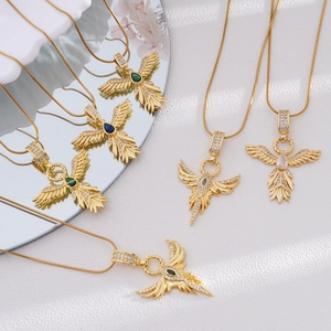 18K gold plated phoenix wing necklace featuring colorful water-drop stones and fine chain