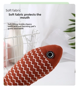 Detailed view of fish-shaped linen pet toy with soft fabric for teeth cleaning