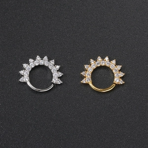 Sparkling zircon leaf cartilage studs in silver and gold plating for women's piercings