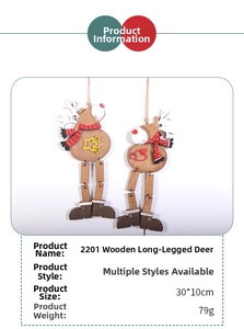Detail view of 30x10cm wooden Christmas reindeer hangers with scarves and star patterns