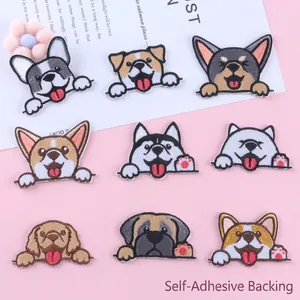Cartoon Animal Dog Head Embroidered Patches Self Adhesive DIY Clothing Appliques For Jackets Hats Bags Repair Or Decorations