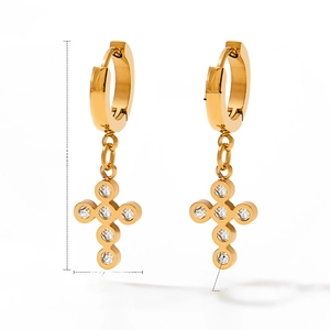 Baroque cross earrings with colorful zircon and gold plating, detail dimensions view