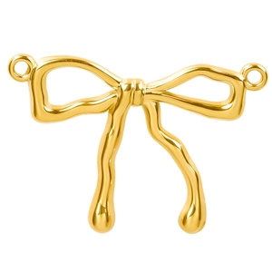 Detailed view of polished 304 stainless steel bow pendant with a smooth golden finish