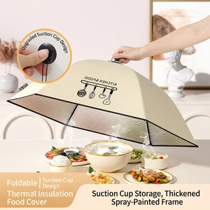 Foldable thermal food cover in beige with aluminum lining for home dining insulation